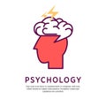 Psychology concept vector illustration. Profile portrait of human head with open brain and