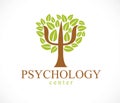 Psychology concept vector logo or icon created with Greek Psi symbol as a green tree with leaves, mental health