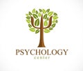 Psychology concept vector logo or icon created with Greek Psi symbol as a green tree with leaves, mental health concept, Royalty Free Stock Photo