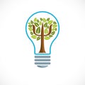 Psychology concept vector logo or icon created with Greek Psi symbol as a tree with leaves inside of idea light bulb, mental Royalty Free Stock Photo