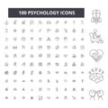 Psychology editable line icons, 100 vector set, collection. Psychology black outline illustrations, signs, symbols Royalty Free Stock Photo