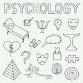 Psychology hand drawn doodle set and typography