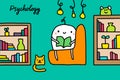 Psychology hand drawn vector illustration with cute cartoon men reading books