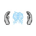 Psychology, Human brain and human hands. Support healthy brain concept.