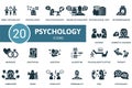 Psychology icons set. Creative icons: family psychology, psychologist, child psychology, online psychology