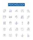Psychology line icons signs set. Design collection of Psychology, Mind, Brain, Emotions, Behavior, Cognition