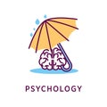 Psychology logo design with human brain under umbrella during rain Royalty Free Stock Photo