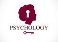 Psychology and mental health concept, created with woman head profile and keyhole, psychoanalysis as a key to human nature, Royalty Free Stock Photo