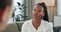 Psychology, mental health and empathy with a black woman therapist talking to a patient in her office. Support Royalty Free Stock Photo