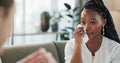 Psychology, mental health and support with a black woman therapist talking to a patient in her office. Consulting Royalty Free Stock Photo