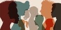 Psychology and psychiatry concept. Silhouette heads faces in profile of multiethnic and multicultural people.Psychological therapy