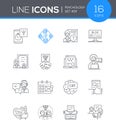 Psychology and types of therapy - line design style icons set