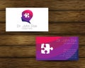 Psychology Vector Business Card with Autism Puzzle and Kid Human Head Modern logo Creative style. Child Profile