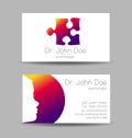 Psychology Vector Business Card Kid Head and Puzzle Modern logo Creative style. Child Profile Autism Symbol. Silhouette