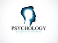 Psychology vector logo created with man head profile and little