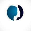 Psychology vector logo created with man head profile and little