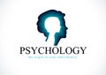 Psychology vector logo created with woman head profile and little child girl inside, inner child concept, origin of human