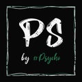 PsychoShadow PS by Psycho logo over dark background. Trendy text art style, typography illustration, messy design, creative