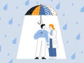 Psychotherapist or doctor covers a person in need of help with an umbrella from the rain. The concept of psychological