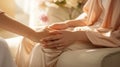 Psychotherapist offering help to patient, holding her hands during psychotherapy session, Psychological support. Close