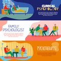 Psychotherapist And Psychologist Banners Set