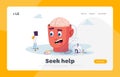 Psychotherapist Session in Mental Health Clinic Landing Page Template. Tiny Psychiatrist Doctor Characters