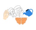 Psychotherapy with Brain and Watering Can with Tangled Thread Vector Illustration Royalty Free Stock Photo