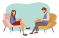 Psychotherapy counseling concept. Psychologist woman and young man patient in therapy session