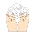 Psychotherapy with Hand Interact with String or Tangled Thread Vector Illustration Royalty Free Stock Photo