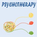 Psychotherapy illustration with hands and tangled thread, illustration Royalty Free Stock Photo