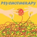 Psychotherapy illustration with hands and tangled thread, illustration. Royalty Free Stock Photo