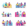 Psychotherapy, psychologist consults people patients vector illustration isolated set. Royalty Free Stock Photo