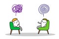 Psychotherapy session hand drawn vector illustration in cartoon style. Two man sitting in chairs talking