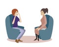 Psychotherapy session vector illustration. Woman psychologist and woman patient, society psychiatry concept