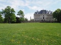 Wonderful view of beautiful antique neo baroque castle museum at park of european Pszczyna city in Poland