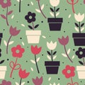 Seamless pattern cute cartoon of flowers and leaves. spring collection wallpaper, for fabric print and scarf Royalty Free Stock Photo