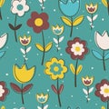 Seamless pattern cute cartoon of flowers and leaves. spring collection wallpaper, for fabric print and scarf Royalty Free Stock Photo