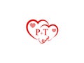 PT Initial heart shape Red colored logo Royalty Free Stock Photo