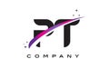PT P T Black Letter Logo Design with Purple Magenta Swoosh