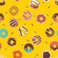 Seamless pattern cute doughnut in yellow background. for fabric print, textile, gift wrapping paper