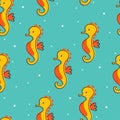 Seamless pattern with cute cartoon seahorses for fabric print, textile, gift wrapping paper. colorful vector for kids Royalty Free Stock Photo