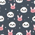 Seamless pattern cute cartoon of panda and bunny. spring collection wallpaper, for fabric print and scarf