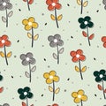 Seamless pattern cute cartoon of flowers and leaves. spring collection wallpaper, for fabric print and scarf Royalty Free Stock Photo