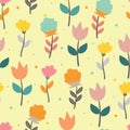 Seamless pattern cute cartoon of flowers and leaves. spring collection wallpaper, for fabric print and scarf Royalty Free Stock Photo