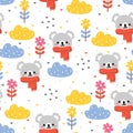 Seamless pattern cute cartoon of koala and flower. spring collection wallpaper, for fabric print and scarf