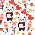 Seamless pattern cute cartoon animals with pink element. for valentine card, wallpaper, gift wrapping paper Royalty Free Stock Photo