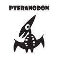Pteranodon . Cute dinosaurs cartoon characters . Silhouette black isolated color . Royalty Free Stock Photo