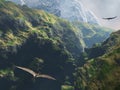 Pteranodon flying through the canyon