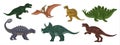 Pteranodon, triceratops, T-Rex, Spinosaurus, Stegosaurus, Ankylosaurus, Allosaurus. Set of dinosaurs. Illustration in