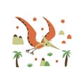 Pterodactyl. Flying archosaurus. Colorful vector hand drawn